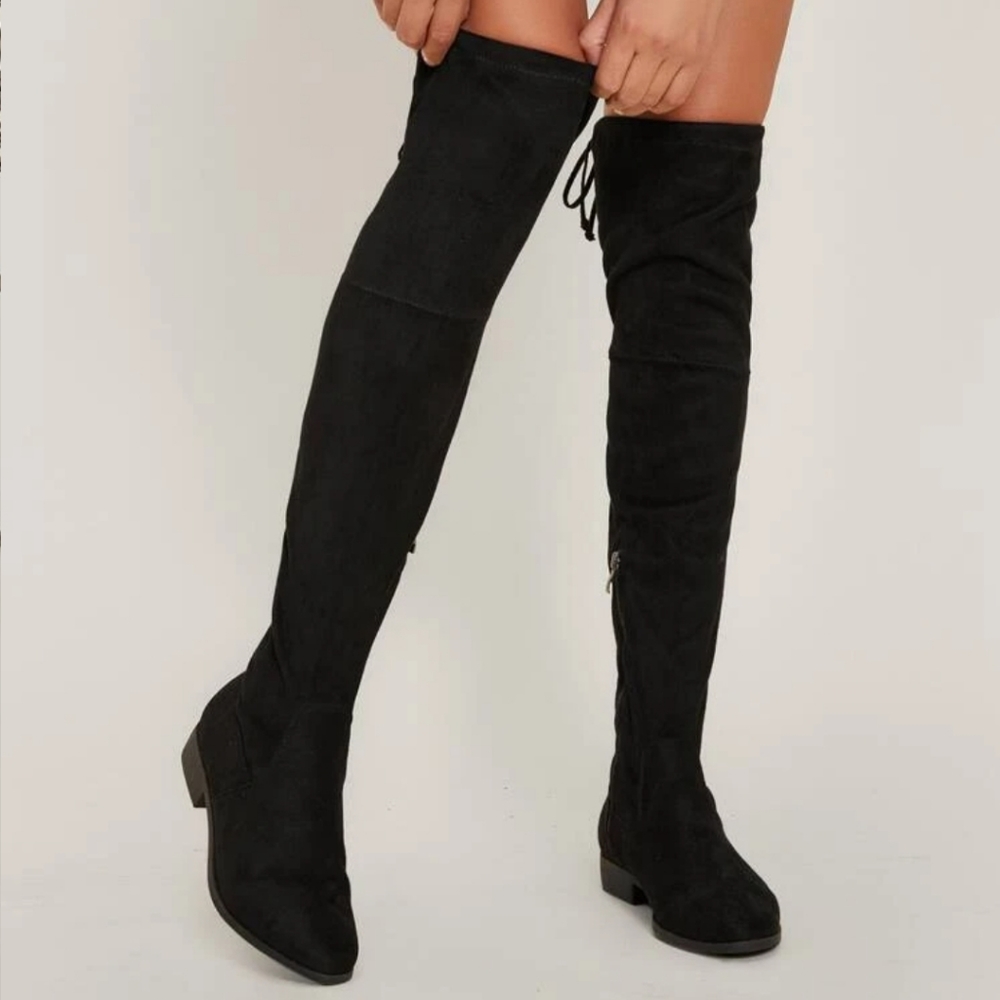 Almond Toe Over The Knee Back Tie Boots